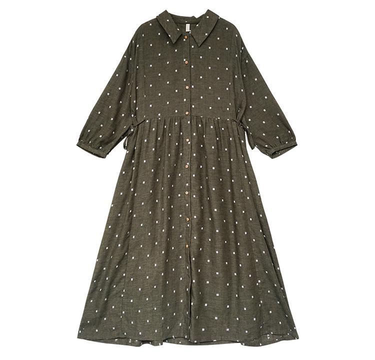 色织提花棉麻连衣裙早春新款长裙