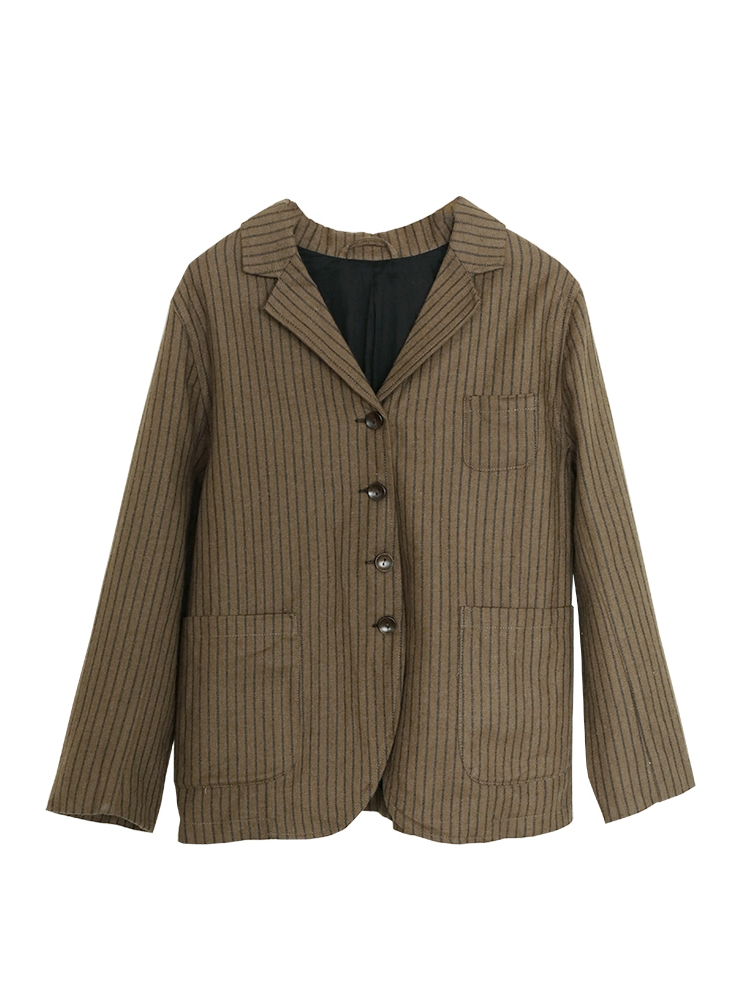 色织斜纹竖条棉麻显瘦小西服外套