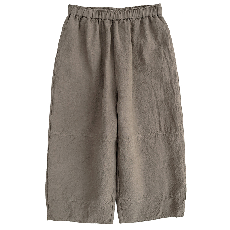 麻棉色织布面料自然系松紧腰宽松休闲裤