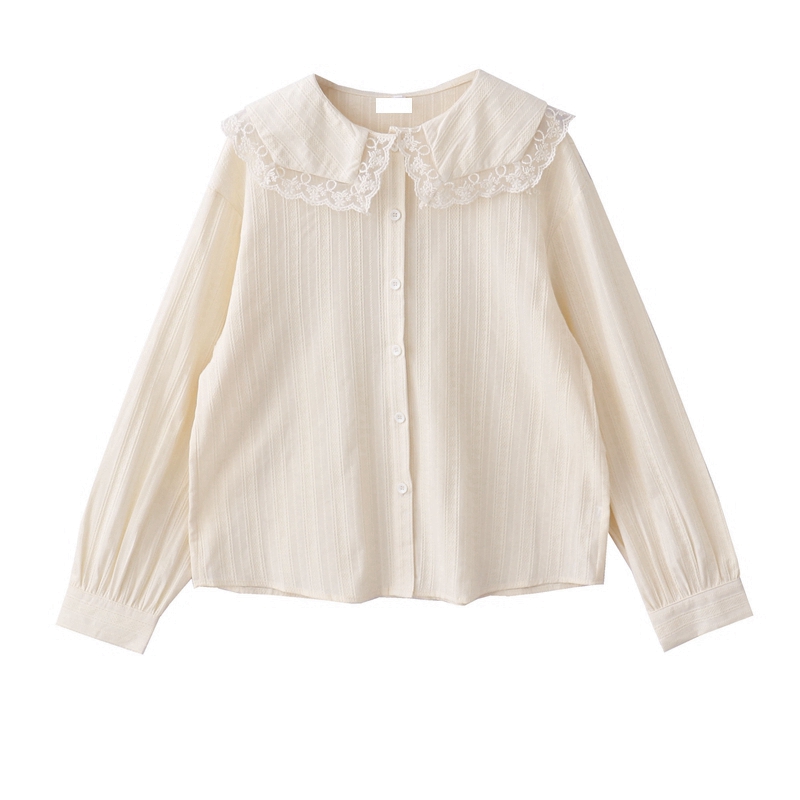 提花女蕾丝刺绣娃娃领衬衫