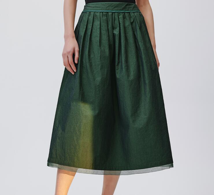 色织棉拼接欧根纱A字伞裙