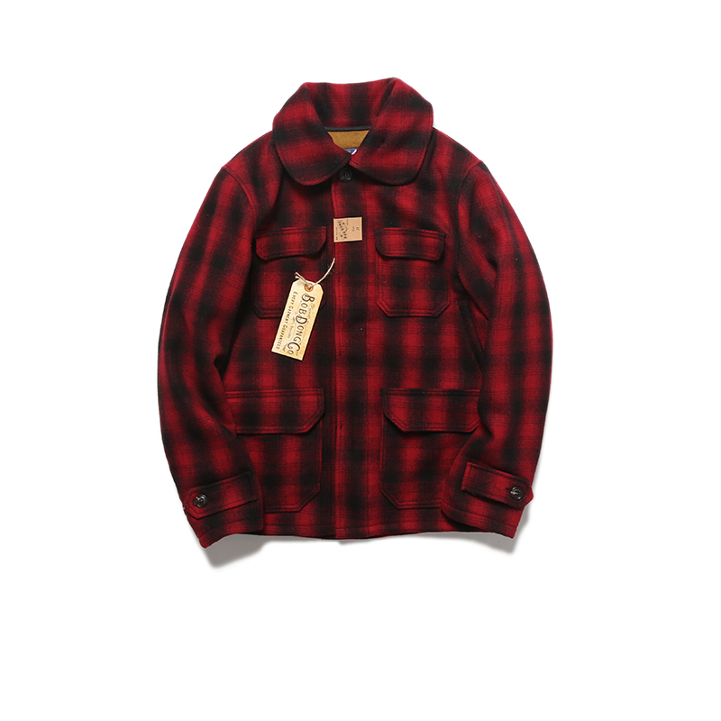 色织复古格子毛呢夹克