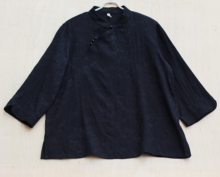 提花色织布中国风黑衬衫