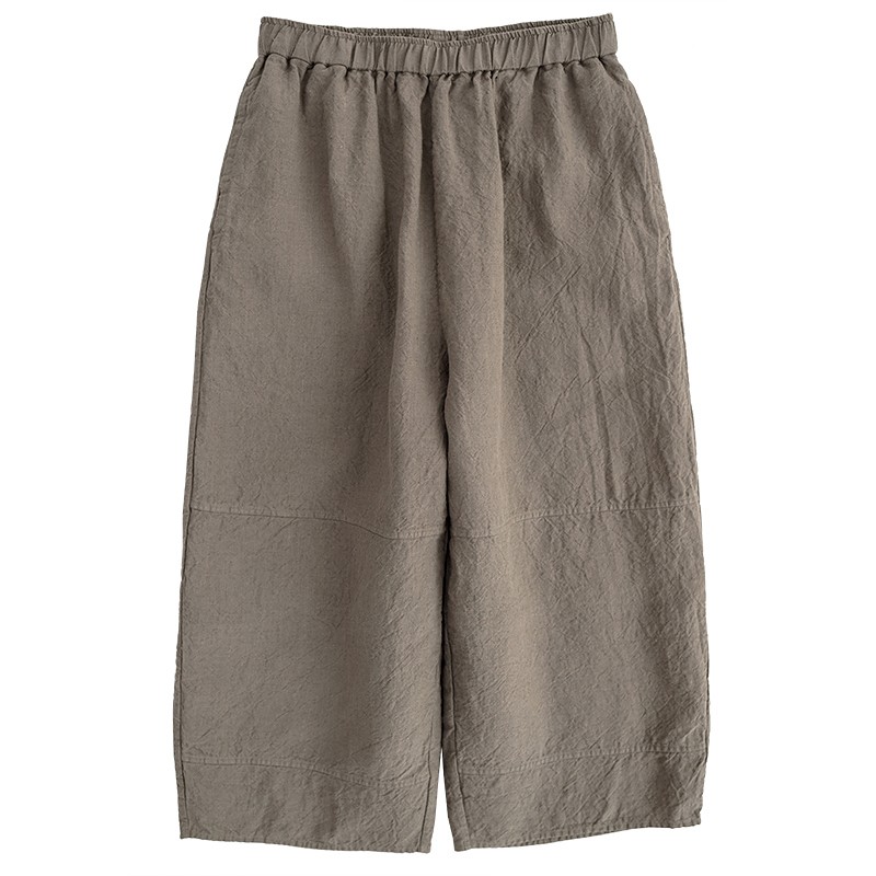 麻棉色织布松紧腰宽松休闲裤